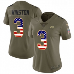 Womens Nike Tampa Bay Buccaneers 3 Jameis Winston Limited OliveUSA Flag 2017 Salute to Service NFL Jersey