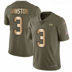 Youth Nike Tampa Bay Buccaneers 3 Jameis Winston Limited OliveGold 2017 Salute to Service NFL Jersey