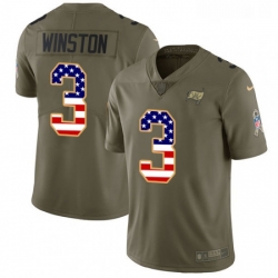 Youth Nike Tampa Bay Buccaneers 3 Jameis Winston Limited OliveUSA Flag 2017 Salute to Service NFL Jersey