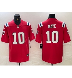 Men New England Patriots 10 Drake Maye Red 2024 Draft Vapor Limited Stitched Football Jersey