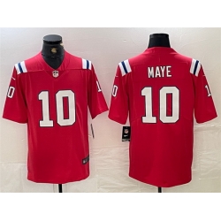 Men New England Patriots 10 Drake Maye Red 2024 Draft Vapor Limited Stitched Football Jersey