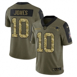 Men New England Patriots 10 Mac Jones 2021 Salute To Service Olive Camo Limited Stitched Jersey
