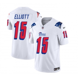 Men New England Patriots 15 Ezekiel Elliott White 2023 F U S E  Throwback Limited Stitched Football Jersey