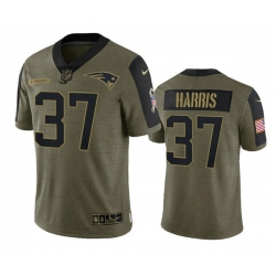 Men New England Patriots 37 Damien Harris 2021 Olive Salute To Service Limited Stitched Jersey
