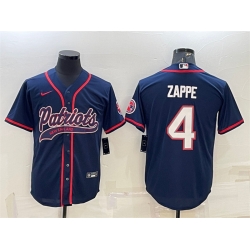 Men New England Patriots 4 Bailey Zappe Navy With Path Cool Base Stitched Baseball Jersey