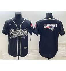 Men New England Patriots Black Reflective Team Big Logo With Patch Cool Base Stitched Baseball Jersey