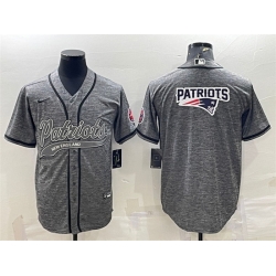 Men New England Patriots Grey Team Big Logo With Patch Cool Base Stitched Baseball Jersey