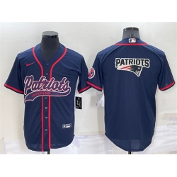 Men New England Patriots Navy Team Big Logo With Patch Cool Base Stitched Baseball Jersey
