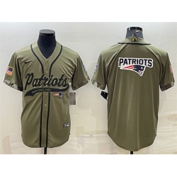Men New England Patriots Olive Salute To Service Team Big Logo Cool Base Stitched Baseball Jersey
