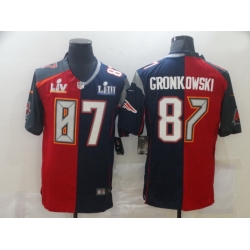 Men Nike Tampa Bay Buccaneers  26 New England Patriots 87 Rob Gronkowski Men Red Navy Blue Limited NFL 2020 2021 super bowl Jersey
