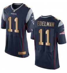 Mens Nike New England Patriots 11 Julian Edelman Elite NavyGold Team Color NFL Jersey