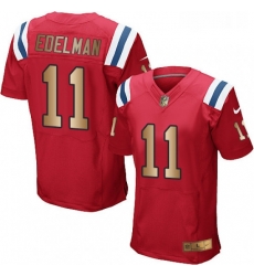 Mens Nike New England Patriots 11 Julian Edelman Elite RedGold Alternate NFL Jersey