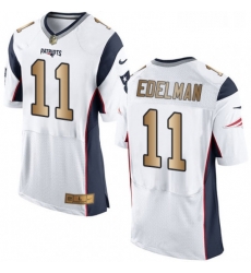 Mens Nike New England Patriots 11 Julian Edelman Elite WhiteGold NFL Jersey