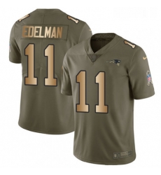 Mens Nike New England Patriots 11 Julian Edelman Limited OliveGold 2017 Salute to Service NFL Jersey