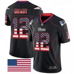 Mens Nike New England Patriots 12 Tom Brady Limited Black Rush USA Flag NFL Jersey