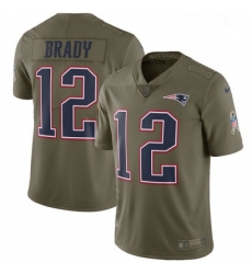 Mens Nike New England Patriots 12 Tom Brady Limited Olive 2017 Salute to Service NFL Jersey