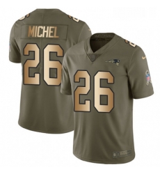 Mens Nike New England Patriots 26 Sony Michel Limited Olive Gold 2017 Salute to Service NFL Jersey