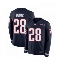 Mens Nike New England Patriots 28 James White Limited Navy Blue Therma Long Sleeve NFL Jersey
