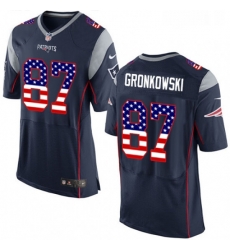Mens Nike New England Patriots 87 Rob Gronkowski Elite Navy Blue Home USA Flag Fashion NFL Jersey