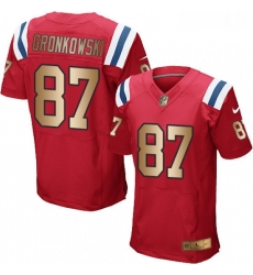 Mens Nike New England Patriots 87 Rob Gronkowski Elite RedGold Alternate NFL Jersey