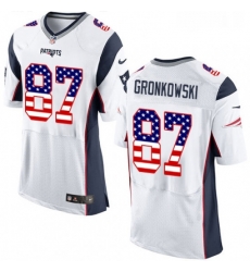 Mens Nike New England Patriots 87 Rob Gronkowski Elite White Road USA Flag Fashion NFL Jersey