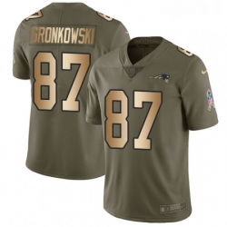 Mens Nike New England Patriots 87 Rob Gronkowski Limited OliveGold 2017 Salute to Service NFL Jersey