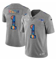 New England Patriots 1 Cam Newton Men Nike Multi Color 2020 NFL Crucial Catch NFL Jersey Greyheather