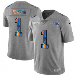 New England Patriots 1 Cam Newton Men Nike Multi Color 2020 NFL Crucial Catch NFL Jersey Greyheather