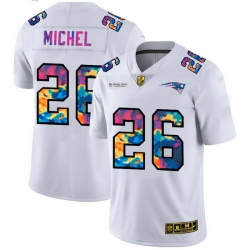 New England Patriots 26 Sony Michel Men White Nike Multi Color 2020 NFL Crucial Catch Limited NFL Jersey