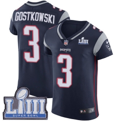 Nike New England Patriots 3 Stephen Gostkowski Navy Blue Team Color Super Bowl LIII Bound Men Stitched NFL Vapor Untouchable Elite Jersey