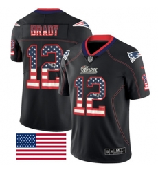 Nike Patriots #12 Tom Brady Black Mens Stitched NFL Limited Rush USA Flag Jersey