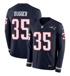 Nike Patriots 35 Kyle Dugger Navy Blue Team Color Men Stitched NFL Limited Therma Long Sleeve Jersey