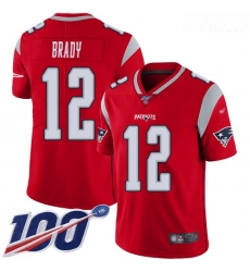 Patriots 12 Tom Brady Red Men Stitched Football Limited Inverted Legend 100th Season Jersey