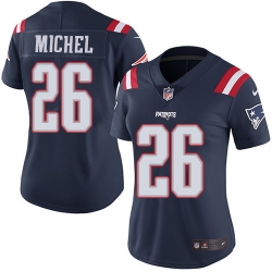 Nike Patriots #26 Sony Michel Navy Blue Womens Stitched NFL Limited Rush Jersey