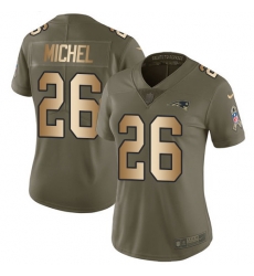 Nike Patriots #26 Sony Michel Olive Gold Womens Stitched NFL Limited 2017 Salute to Service Jersey