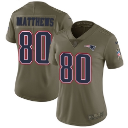 Nike Patriots #80 Jordan Matthews Olive Womens Stitched NFL Limited 2017 Salute to Service Jersey