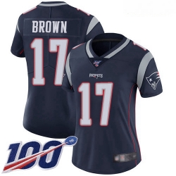 Patriots #17 Antonio Brown Navy Blue Team Color Women Stitched Football 100th Season Vapor Limited Jersey