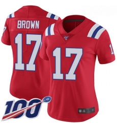 Patriots #17 Antonio Brown Red Alternate Women Stitched Football 100th Season Vapor Limited Jersey