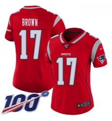 Patriots #17 Antonio Brown Red Women Stitched Football Limited Inverted Legend 100th Season Jersey