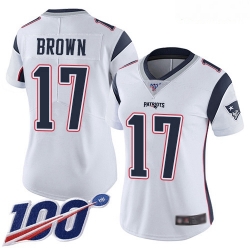 Patriots #17 Antonio Brown White Women Stitched Football 100th Season Vapor Limited Jersey