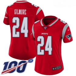 Patriots #24 Stephon Gilmore Red Women Stitched Football Limited Inverted Legend 100th Season Jersey