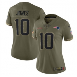 Women New England Patriots 10 Mac Jones Olive 2022 Salute To Service Limited Stitched Jersey