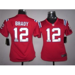 Women Nike New England Patriots #12 Brady Red Nike NFL Jersey