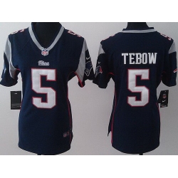 Women Nike New England Patriots 5 Tim Tebow Blue Jerseys
