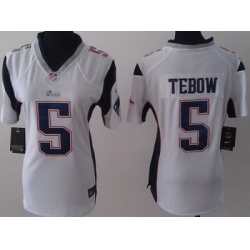 Women Nike New England Patriots 5 Tim Tebow White Jerseys