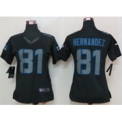 Women Nike New England Patriots 81 Hernandez Black Impact LIMITED NFL Jerseys