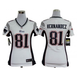 Women Nike New England Patriots 81 Hernandez White Jersey