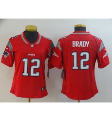 Women Nike Patriots 12 Tom Brady Red Women Inverted Legend Limited Jersey