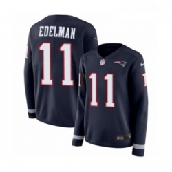Womens Nike New England Patriots 11 Julian Edelman Limited Navy Blue Therma Long Sleeve NFL Jersey