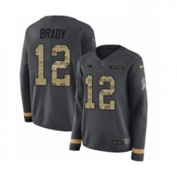 Womens Nike New England Patriots 12 Tom Brady Limited Black Salute to Service Therma Long Sleeve NFL Jersey